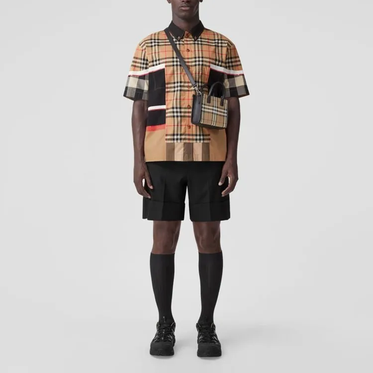 Burberry Short Sleeve Patchwork Check Cotton Shirt-1