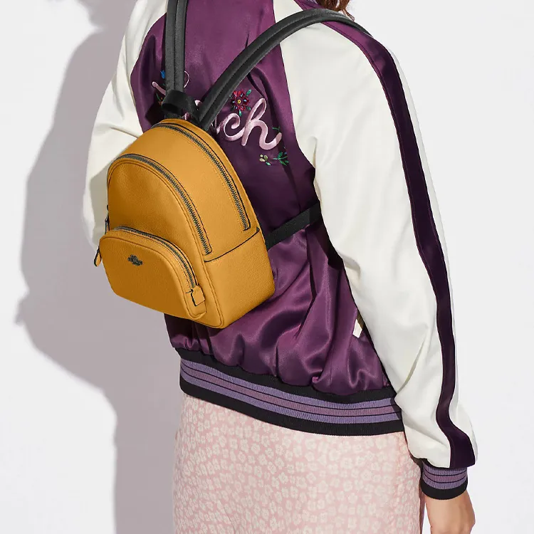 COACH Court Refined Pebble Leather Backpack Small Size Women's Ranunculus Color-4