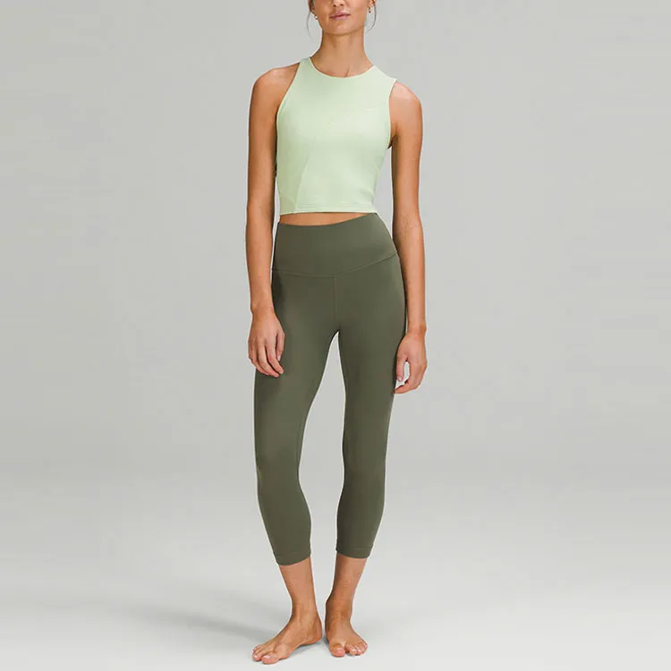 Lululemon Ribbed Asymmetrical Yoga Tank Tops Women's Green-1