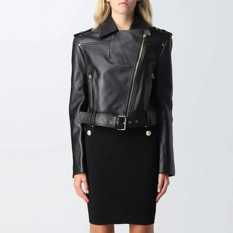 BALMAIN Chain Quilted Leather Crop Jacket Black-2