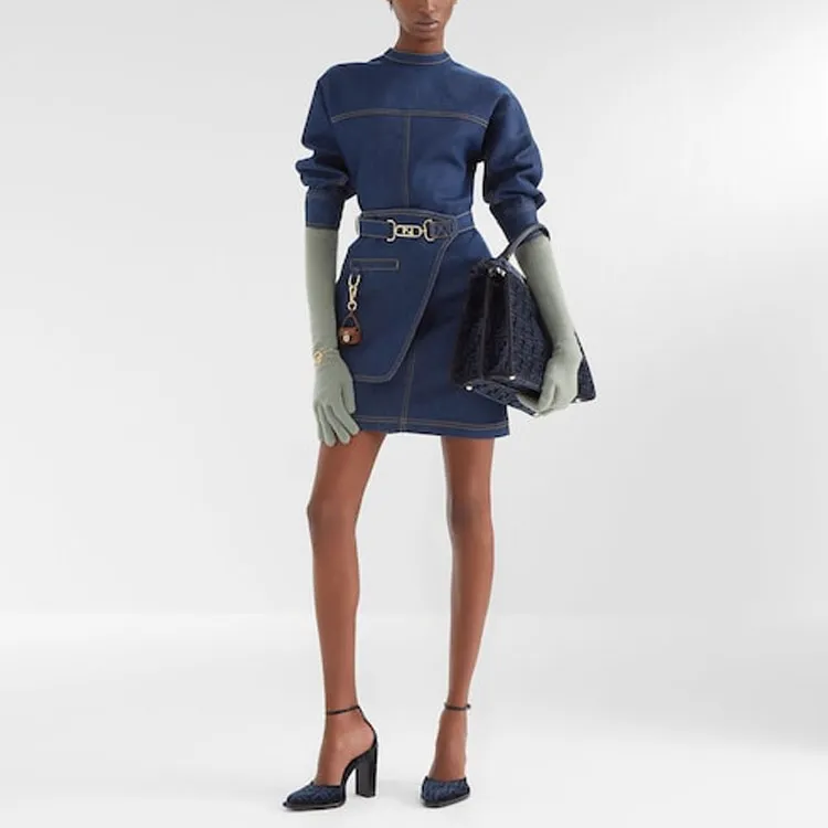 FENDI SS22 Long Sleeved Dresses Women's Blue-2