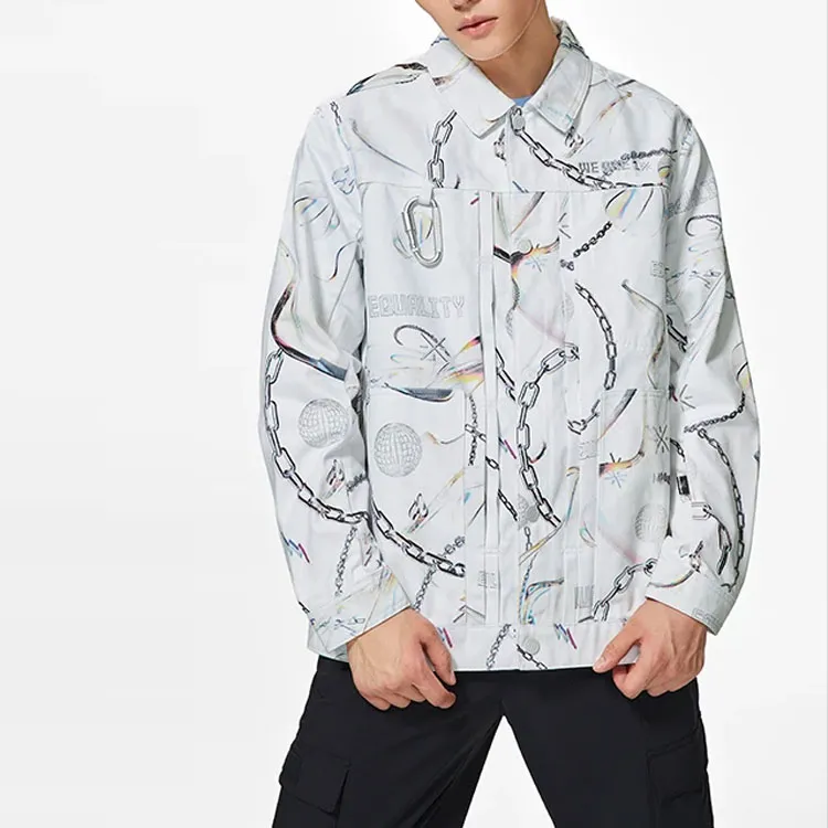 LiNing Shirt Men's White Gray All Over Print-4