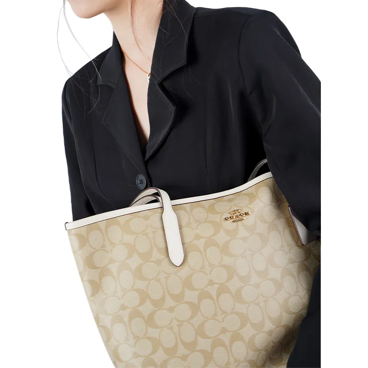 COACH City 33 Monogram Tote Hand Bag Canvas Women's Khaki White-1