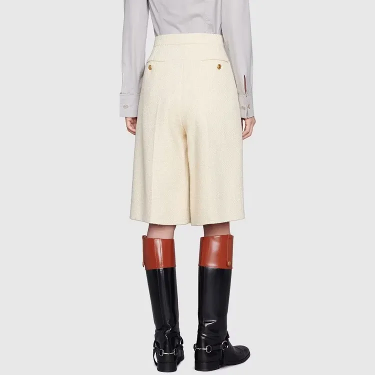 GUCCI High Rise Tweed Shorts White-3