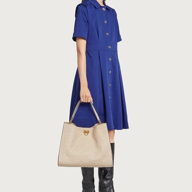FERRAGAMO Trifolio Soft Calfskin Combo Bag Tote Bag Shopping Bag Handbag Shoulder Bag Women's Ecru-5