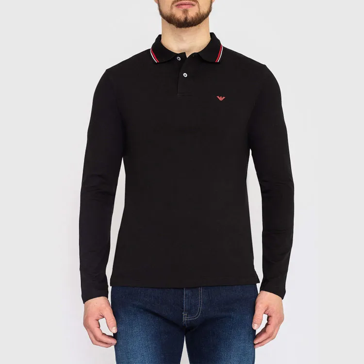 EMPORIO ARMANI Long sleeved Stretch Piqué Polo Shirt With Micro Eagle Embroidery-10