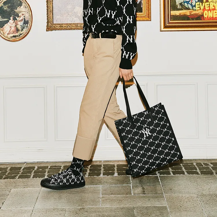 MLB Monogram Collection Polyester Combo Bag Tote Bag Shopping Bag Shoulder Bag Handbag Regular Women's Black-3