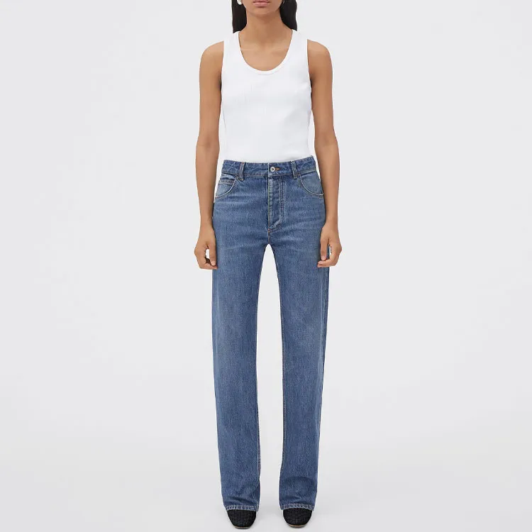 Bottega Veneta High Rise Straight Denim Pants-1