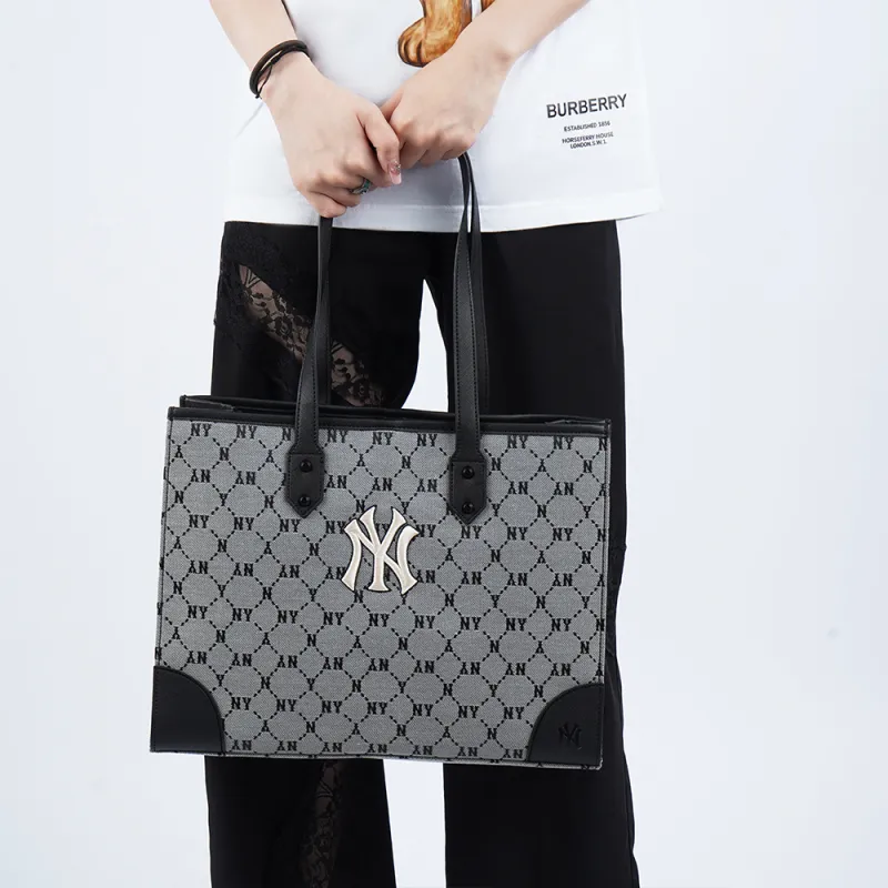 MLB Monogram Collection Polyester Tote Bag Shopping Bag Shoulder Bag Handbag Regular Unisex Gray-3