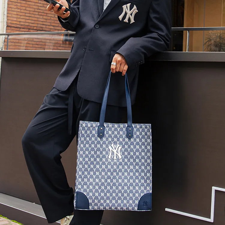 MLB Monogram Collection Polyester Tote Bag Shopping Bag Combo One Shoulder Handbag Large Size Unisex Blue-6