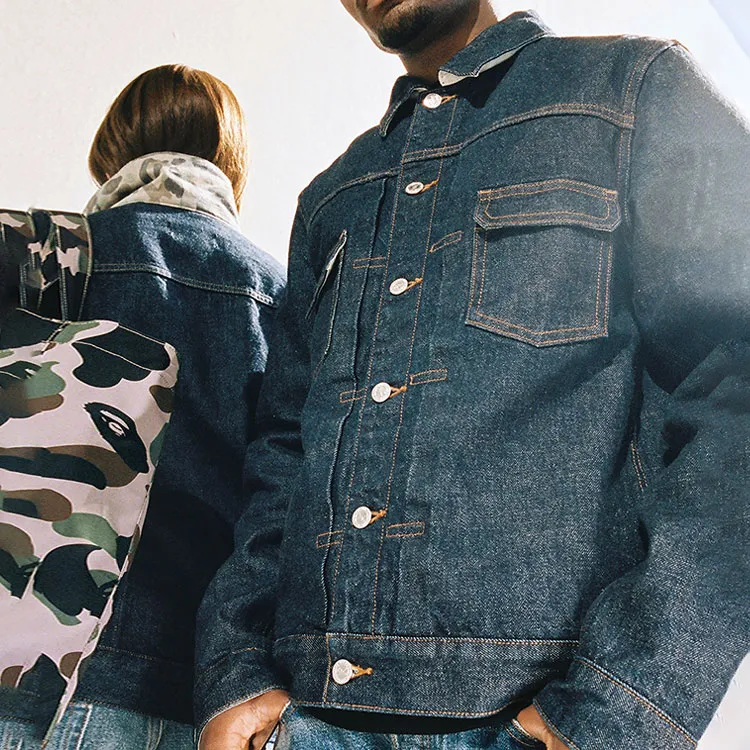A BATHING APE Bape Denim Jackets Unisex Dark Blue-3