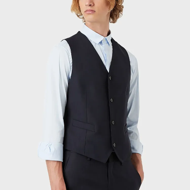 EMPORIO ARMANI Single breasted Worsted Virgin wool Gilet-2