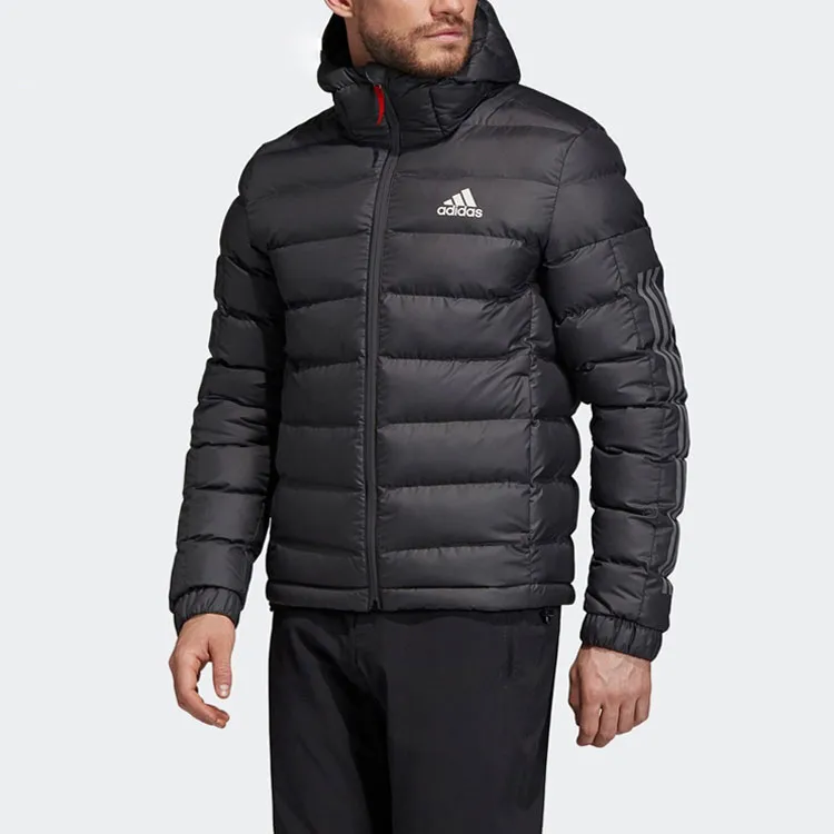 adidas Men's Logo Zip-Up Long-Sleeve Puffer Jacket Black-1