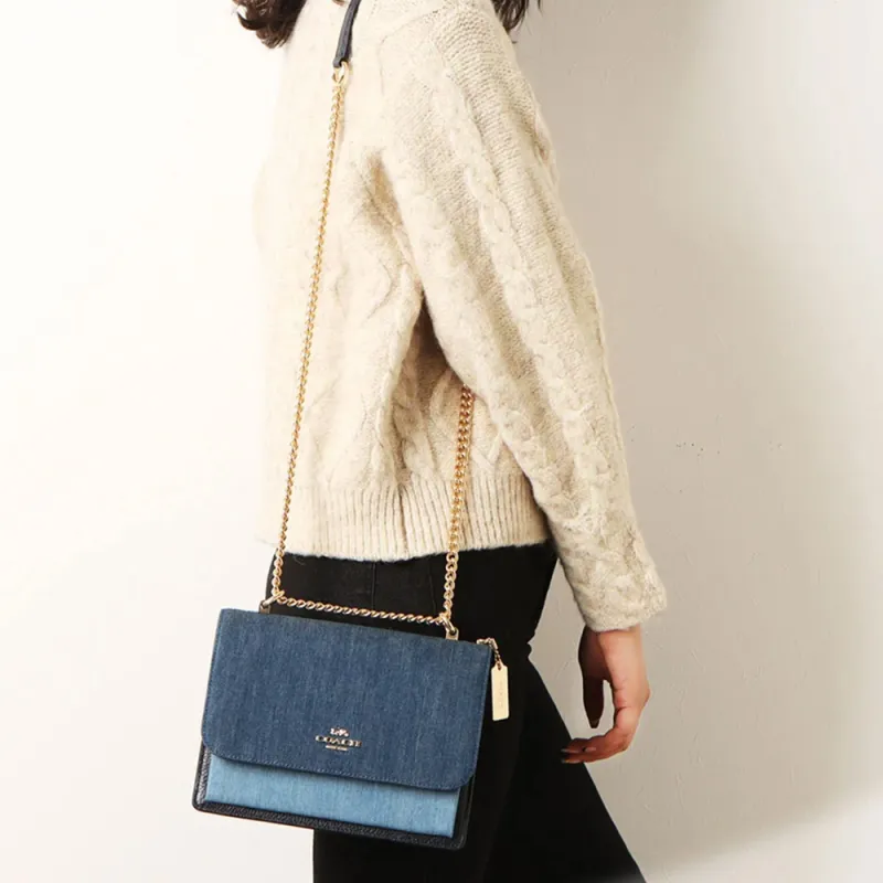 COACH Leather Trunk Bag, Shoulder Bag, Crossbody Bag Small Size Women's Multicolor Denim Blue-3