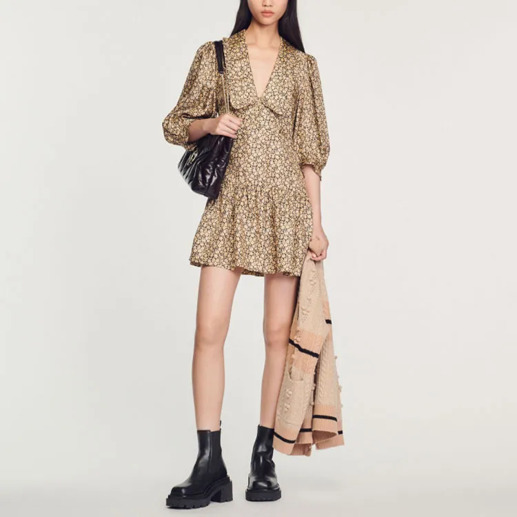 Sandro Long Sleeved Dresses Women's Beige Yellow-1