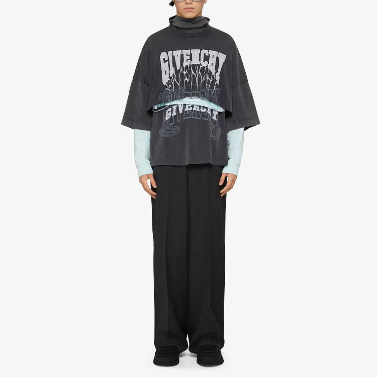 Givenchy Layered Long Sleeve Graphic T Shirt With Balaclava-2