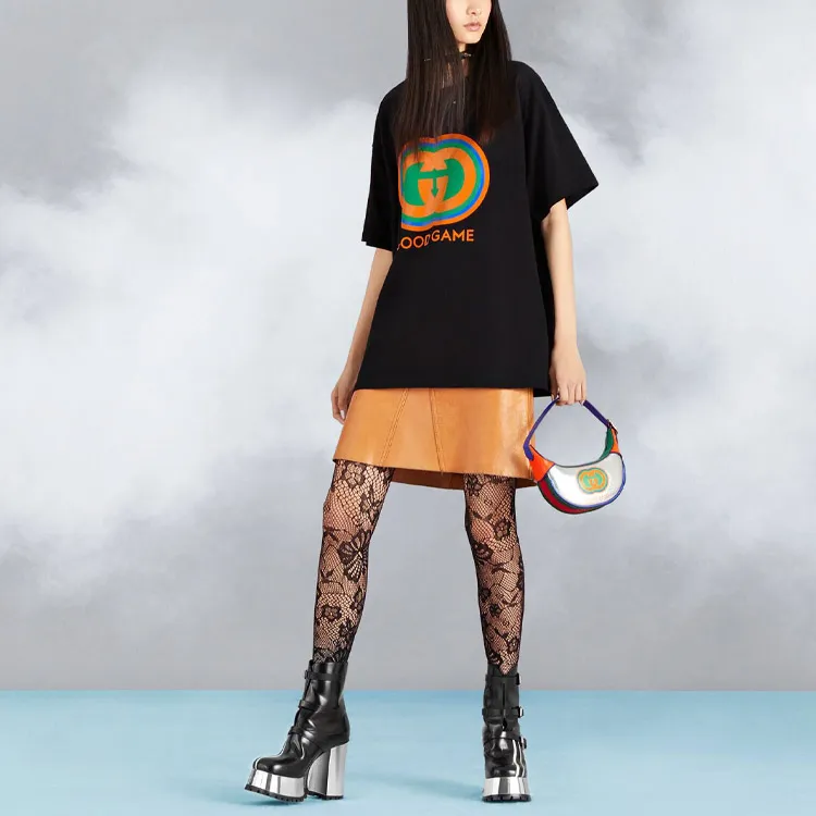 GUCCI Letter Print Loose Fit Crew Neck Short Sleeved T Shirt T Shirt Unisex Black-1