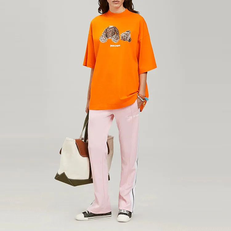 PALM ANGELS Women'ss Leopard Bear Loose T Shirt Orange/Brown-1
