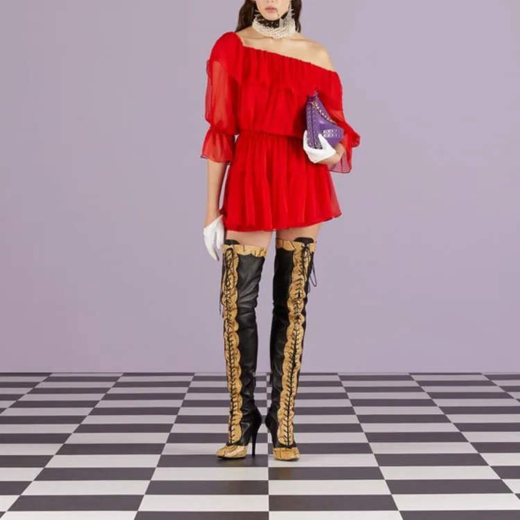 GUCCI Silk Chiffon Dress Red-2