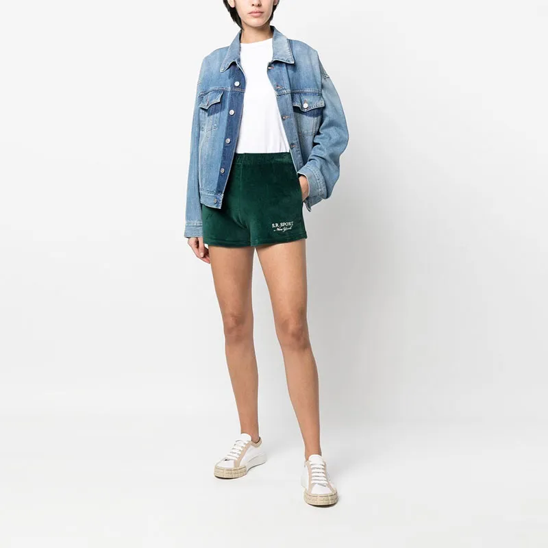 SPORTY & RICH Embroidered logo Velour Shorts-1