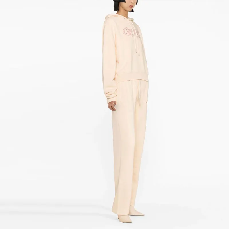 OFF WHITE Logo Embroidered Drawstring Hoodie Light Pink-2