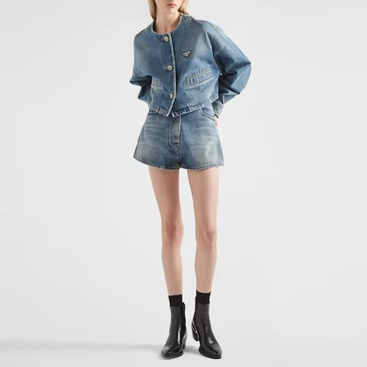 PRADA Triangle logo Denim Shorts-1