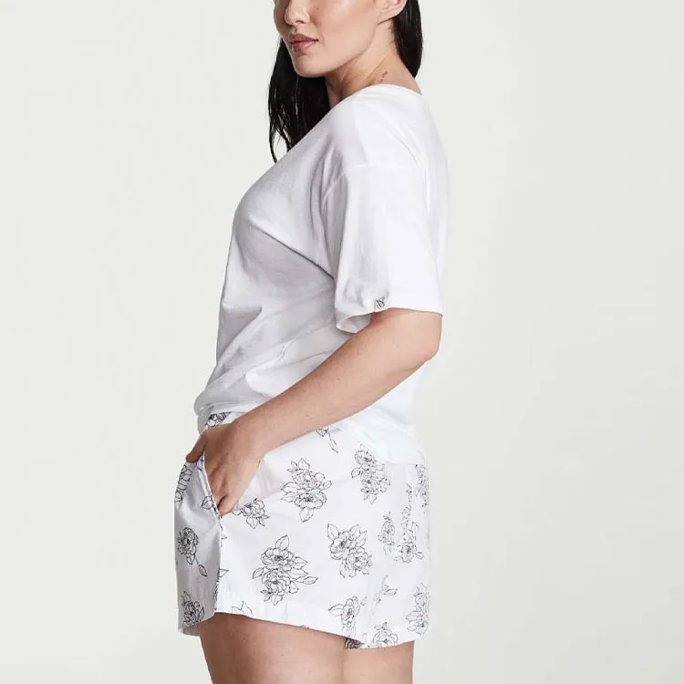 Victoria's Secret Cotton Short Tee Jama Set Pajama Set Women's White Floral Print-2