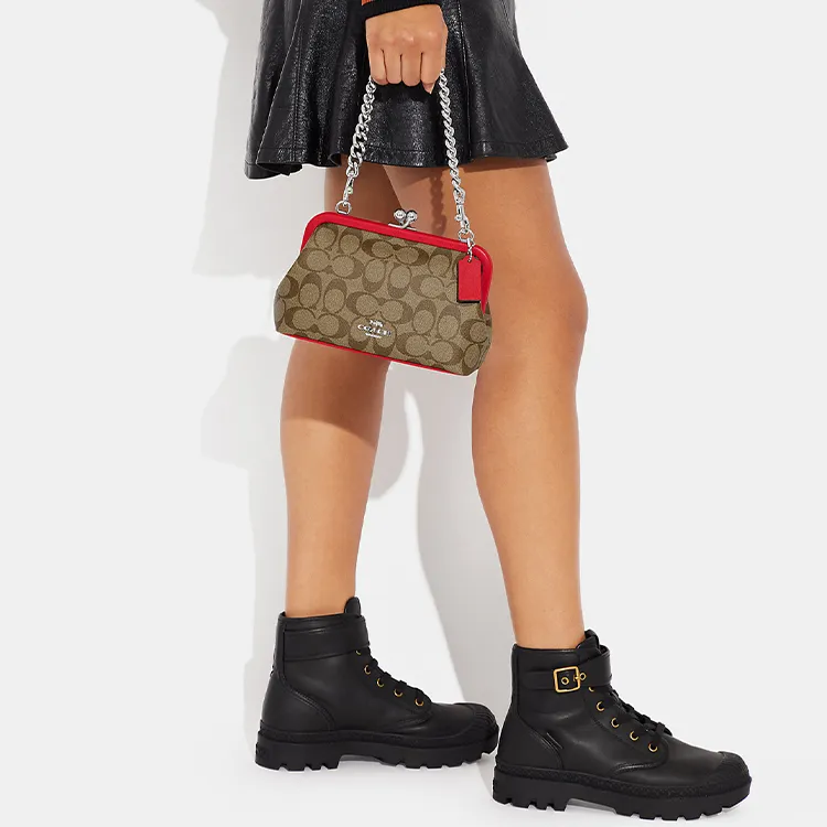 COACH Kisslock Canvas With Leather Kisslock Bag, Shoulder Bag, Handbag Women's-3