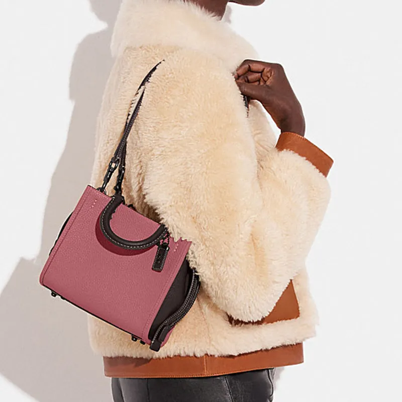 COACH Rogue Cow Leather Handbag Shoulder Bag Crossbody Bag Small Size Women's Fuchsia-4
