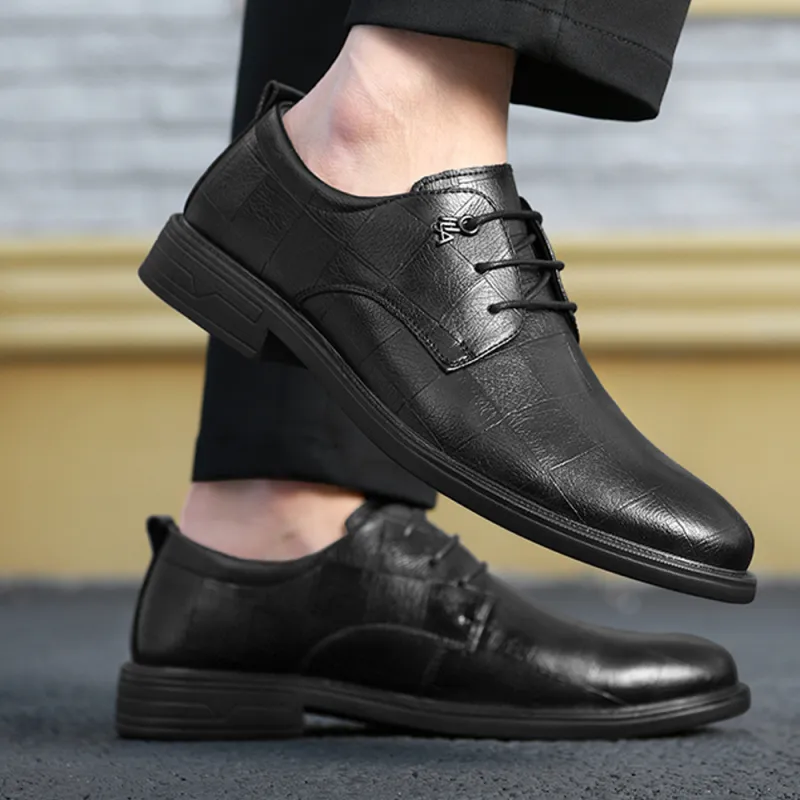 HLA Dress Shoes Men Low Top Black-3