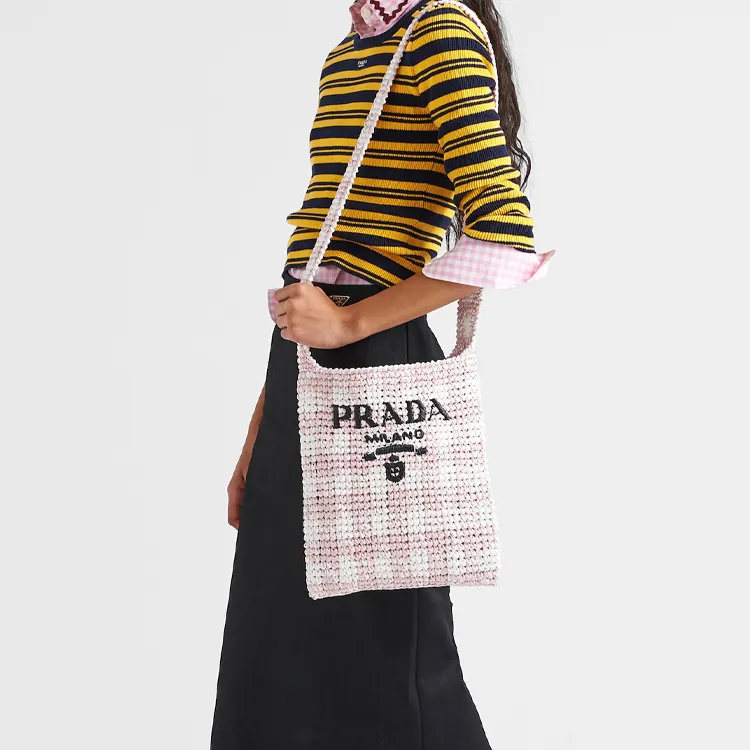 PRADA Straw And Wicker And Raffia Portable Crossbody Bag Shoulder Bag Women's Pink-3