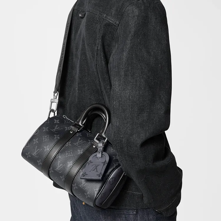 LOUIS VUITTON Keepall Coated Canvas With Leather Trim Handbag Shoulder Bag Crossbody Bag Regular Men's Black/Gray-7