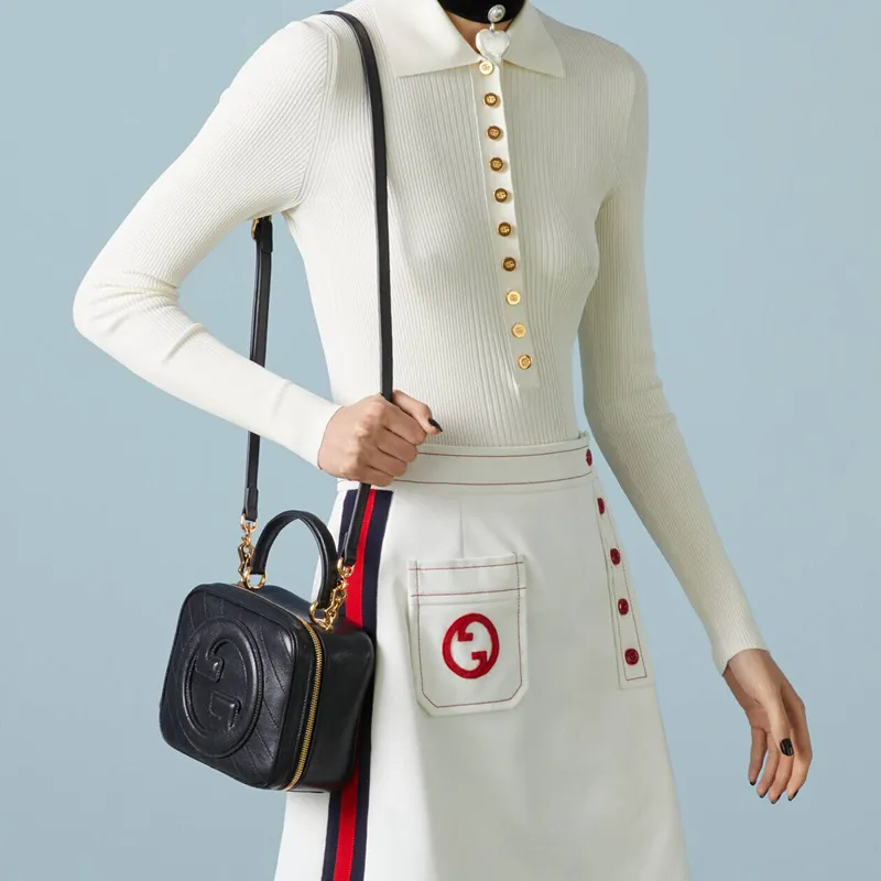 GUCCI Blondie Leather Shoulder Bag Crossbody Bag Handbag Women's Black-8