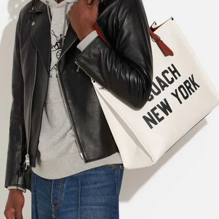 COACH Pebbled Leather With Wax Plant Leather And Coated Canvas One Shoulder Handbag Tubas Men's White-3