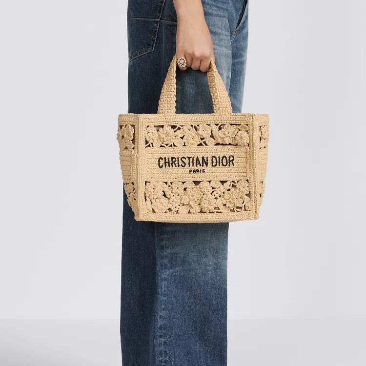 DIOR BookTote Raffia Grass Tote Bag, Shopping Bag, Handbag Trumpets Women's Natural-8