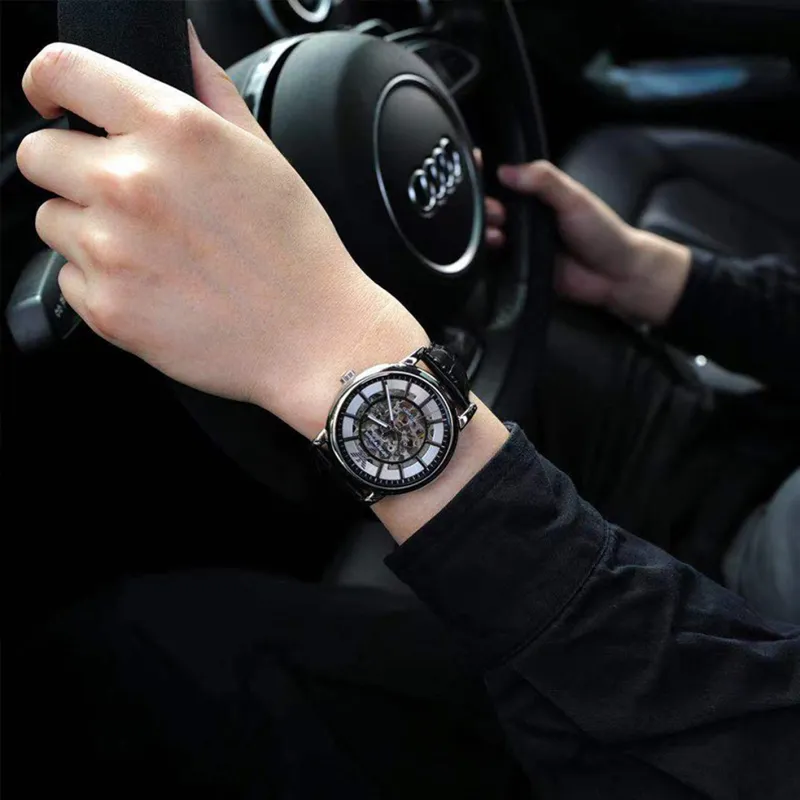 EMPORIO ARMANI Wrist Watch Automatic Mechanical Movement Leather Watch Bands Cut Out Dial Men's-3