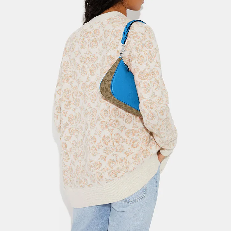 COACH Teri Coated Canvas With Pebbled Leather Portable Crossbody Bag, Shoulder Bag Women's Blue-3