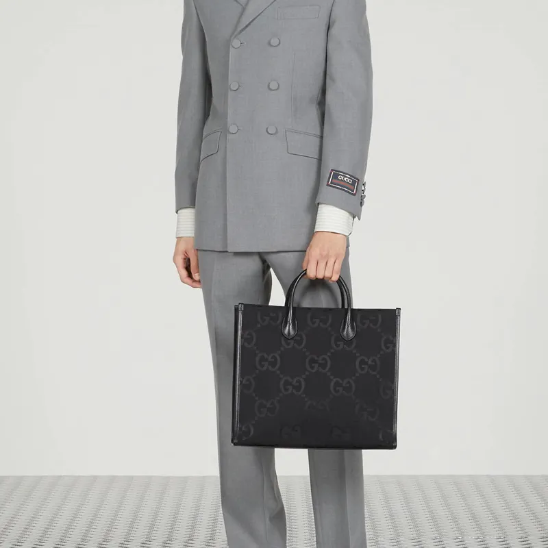 GUCCI Canvas With Leather Tote Bag, Shopping Bag, Canvas Bag, Handbag Tubas Men's Black-10
