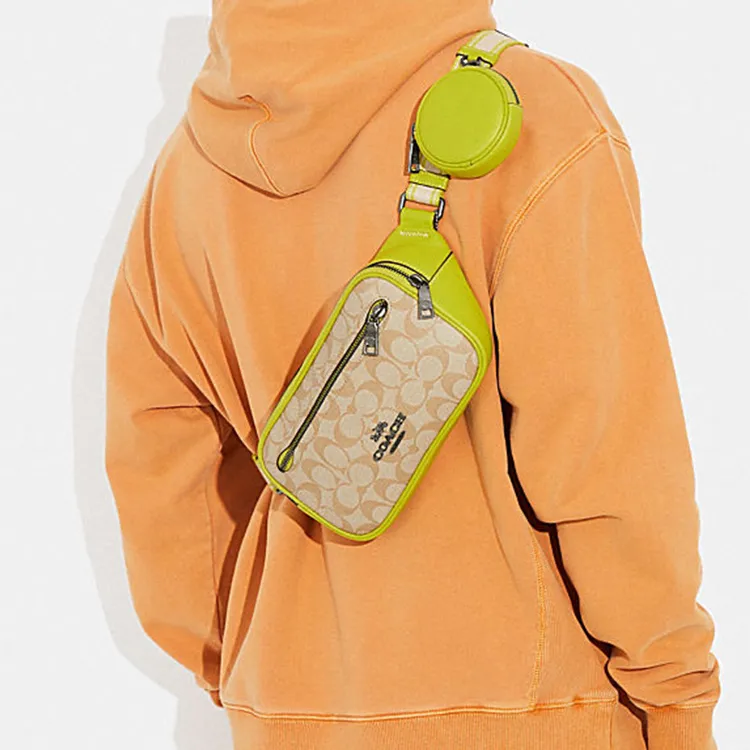 COACH Elias Leather Combo Bag Fanny Pack Crossbody Bag Medium Size Men's Lemon & Khaki-3