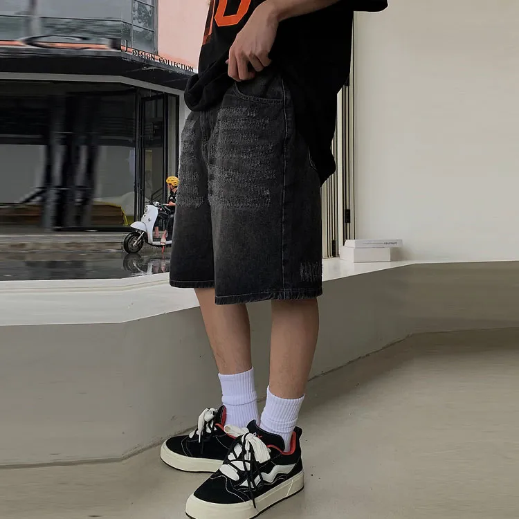 LOOKUN Denim Shorts Men Black-3