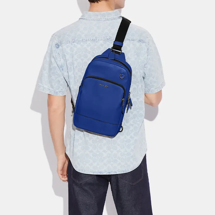 COACH Graham Calfskin Sling Bag Fanny Pack Crossbody Bags Small Size Men's Blue-5