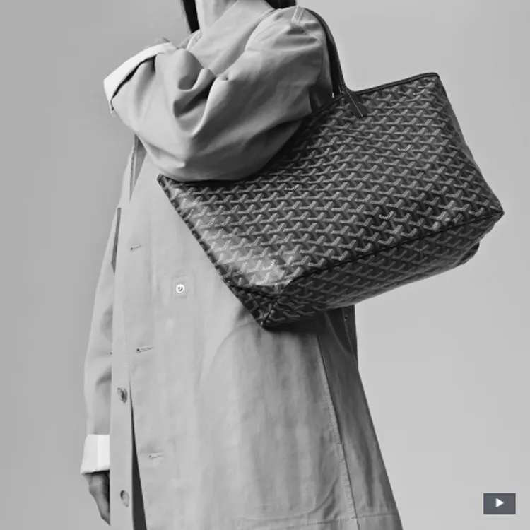 GOYARD Saint Louis Canvas With Leather Combo Tote Bag One Shoulder Handbag Small Size Unisex Elephant Gray/Turquoise-6