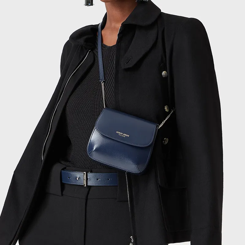 AMANI Cow Leather Shoulder Bag Women's Blue-6