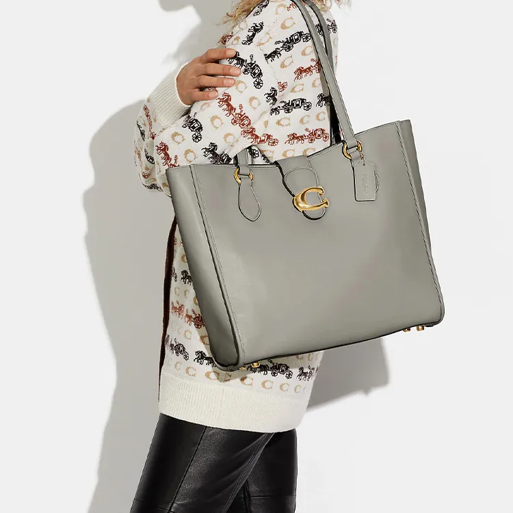 COACH Theo Tote Smooth Cow Leather Tote Bag Shopping Bag Shoulder Bag Women's Gray-4