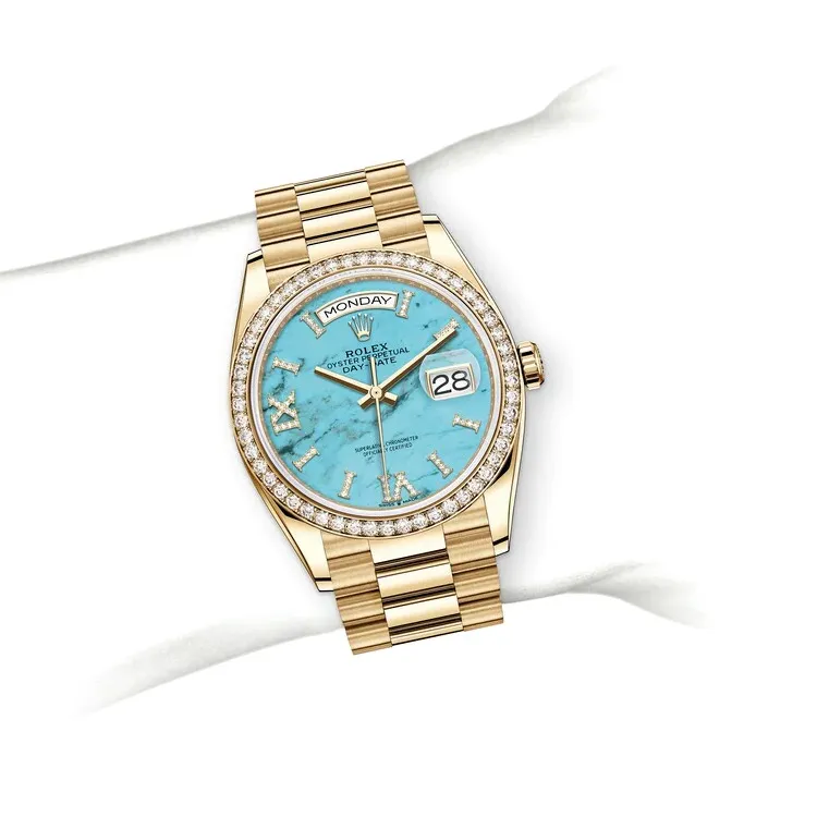 ROLEX Week type Calendar Automatic Mechanical Movement Women's Watch 36mm Blue Dial Gold Watch Case Gold Strap-2