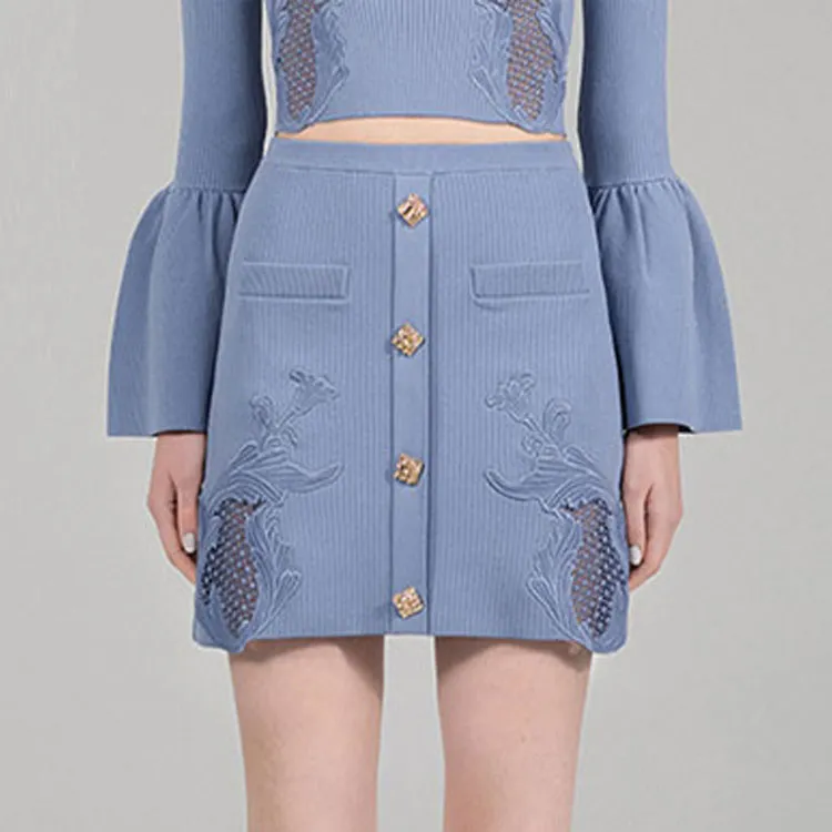 Self portrait FW22 Casual Short Skirts Women's Mist Blue-2