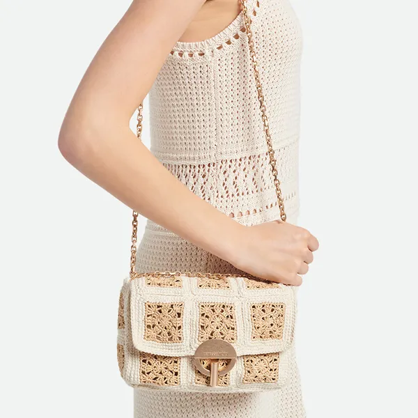 Vanessa Bruno Raffia Crossbody Bag Shoulder Bag Small Size Women's White Beige-3