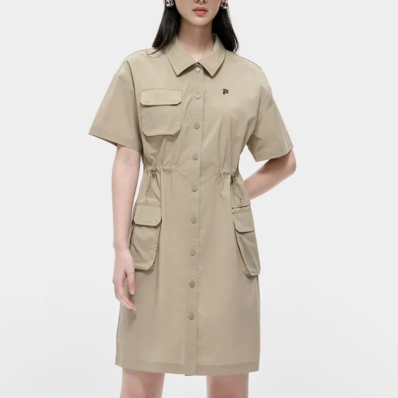 FILA FUSION Short Sleeved Dresses Women's Hazy Khaki-2