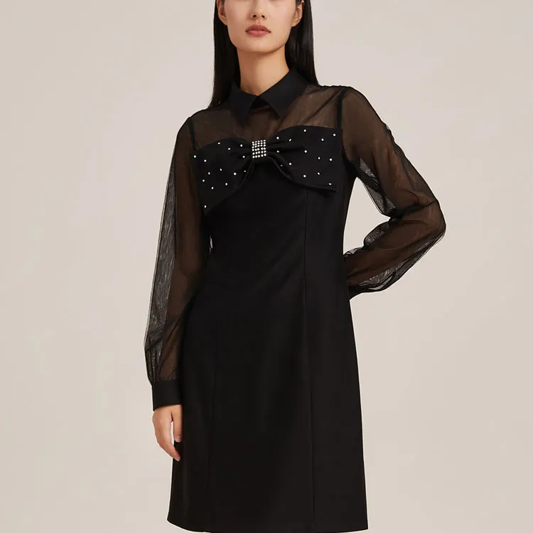 GOELIA Long Sleeved Dresses Women's Black-1