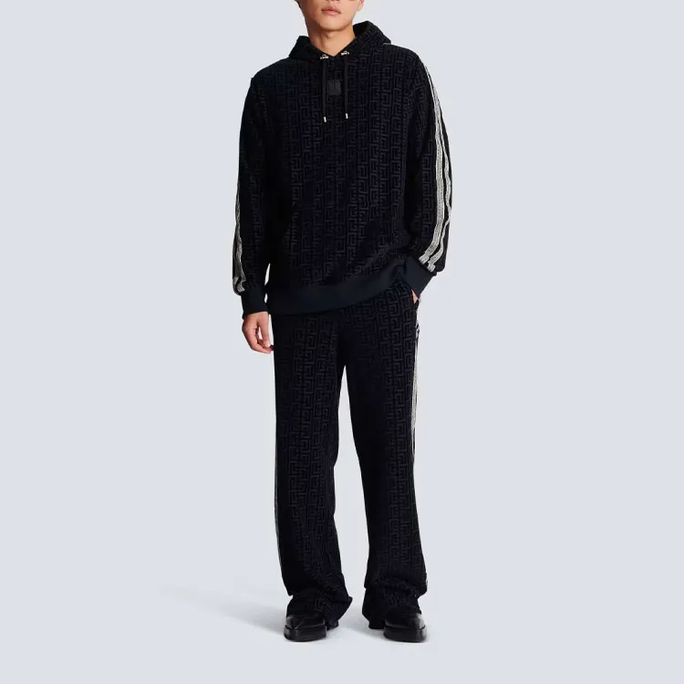 BALMAIN Monogrammed Velvet Hoodie-1